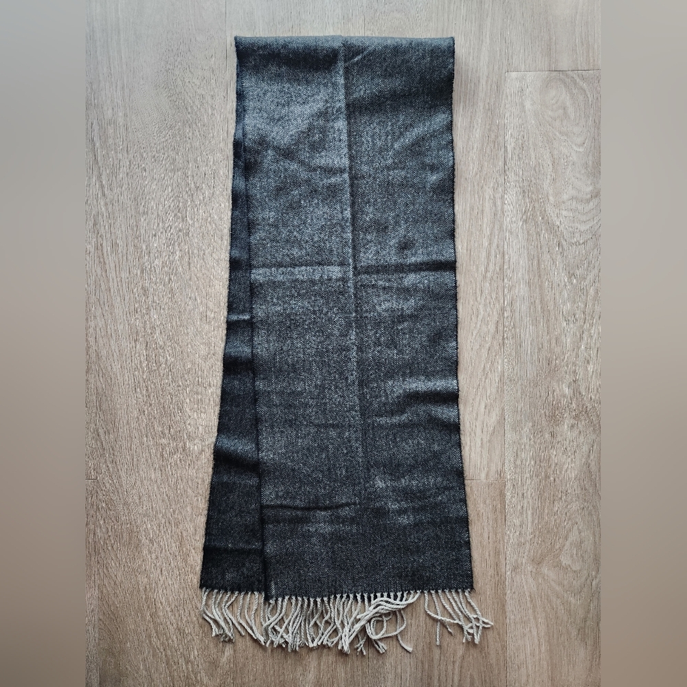 Classic Black Fringe Wool-Blend Scarf